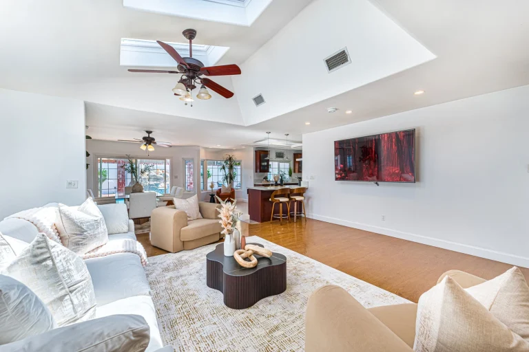 Ceiling fan in a bright living room